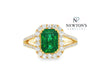 18kt Yellow Gold Emerald Cut Emerald and Diamond Halo Ring