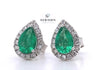 14kt White Gold Pear Shape Emerald & Diamond Halo Stud Earrings