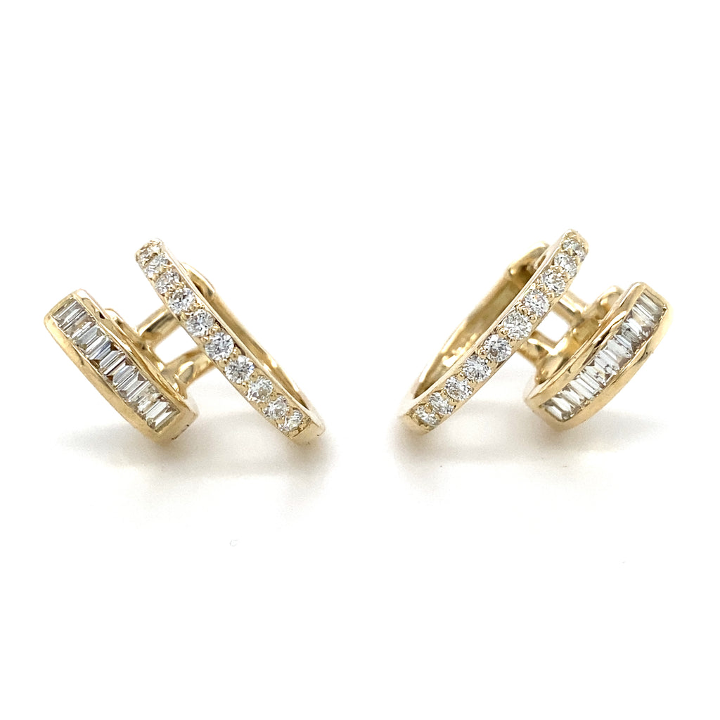 14kt Yellow Gold Double Row Diamond Huggies