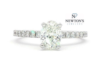 14kt White Gold Oval Diamond Engagement Ring with Pavé Band