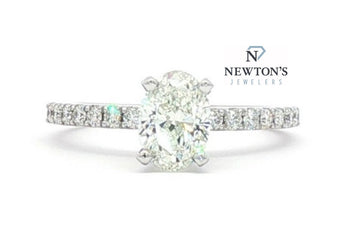 14kt White Gold Oval Diamond Engagement Ring with Pavé Band