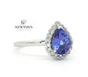 14kt White Gold Pear Shape Tanzanite & Diamond Halo Ring
