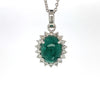 Estate 14kt White Gold Cabochon Emerald & Diamond Pendant