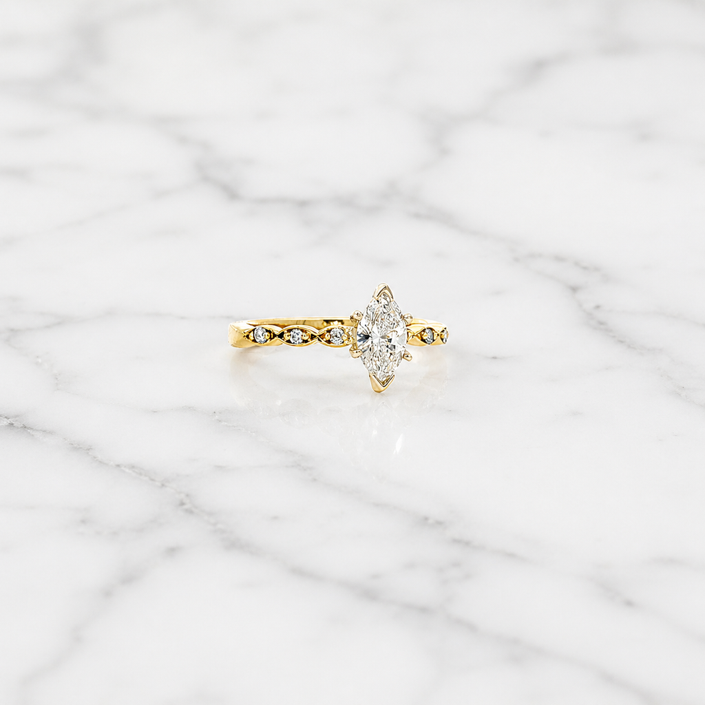 14kt Yellow Gold Marquise Diamond Engagement Ring