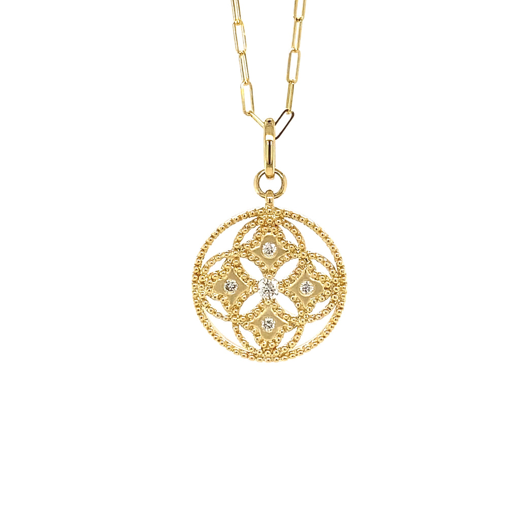 14kt Yellow Gold Diamond Medallion & Paperclip Chain