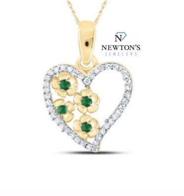 10kt Yellow Gold Emerald and Diamond Heart Pendant