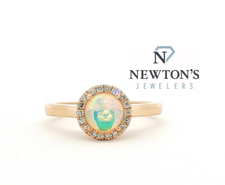 14kt Yellow Gold Round Ethiopian Opal Ring with Diamond Accents