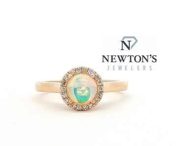 14kt Yellow Gold Round Ethiopian Opal Ring with Diamond Accents