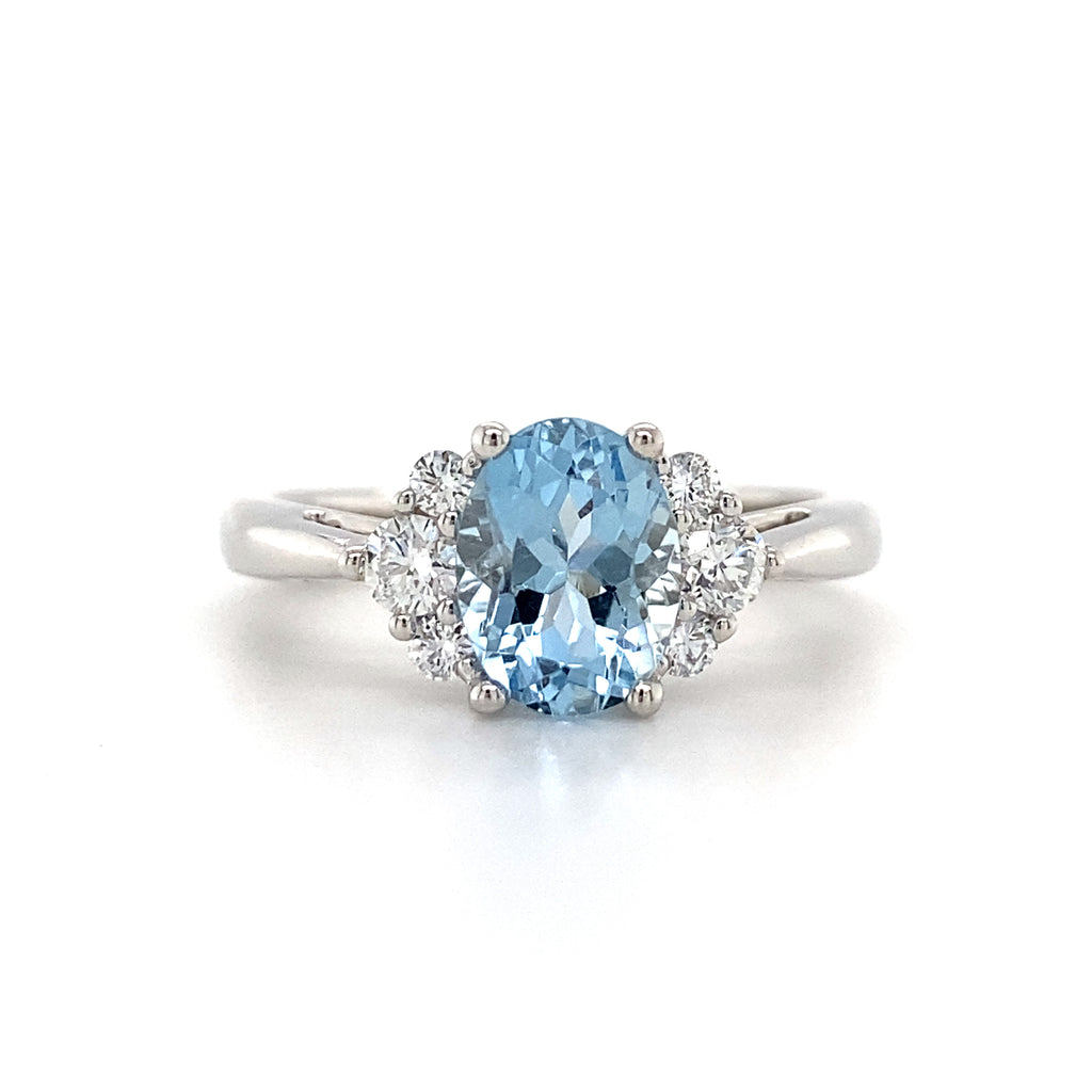 14kt White Gold Aquamarine and Diamond Fashion Ring