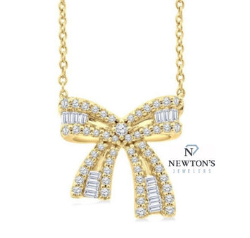 14kt Yellow Gold Diamond Bow Pendant