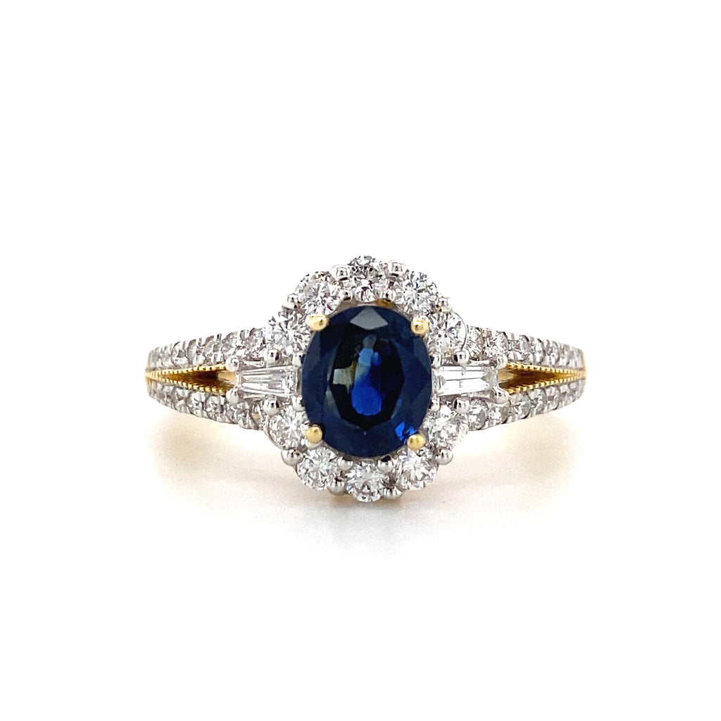 14kt Yellow Gold Treated Sapphire and Diamond Fashion Ring