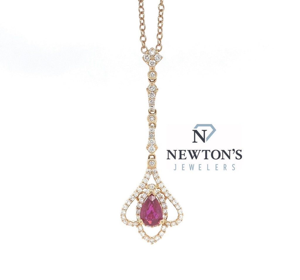 18kt Rose Gold Ruby and Diamond Dangle Necklace