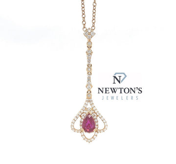 18kt Rose Gold Ruby and Diamond Dangle Necklace