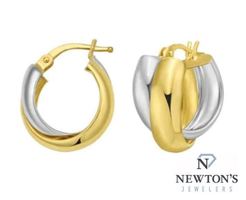 14kt Yellow and White Gold Twist Hoops