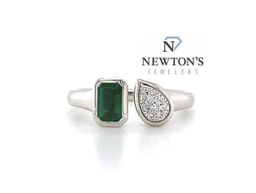 Platinum Diamond and Emerald Bypass Fashion Ring