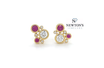 18kt Yellow Gold Ruby and Diamond Fashion Stud Earrings