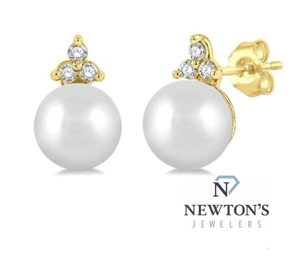 10kt Yellow Gold Pearl and Diamond Earrings
