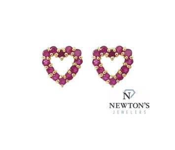 Estate 10kt Yellow Gold Ruby Heart-Shaped Stud Earrings