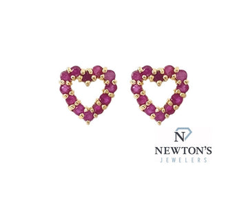Estate 10kt Yellow Gold Ruby Heart-Shaped Stud Earrings