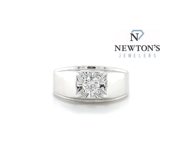 Estate 10kt White Gold Diamond Gents Ring