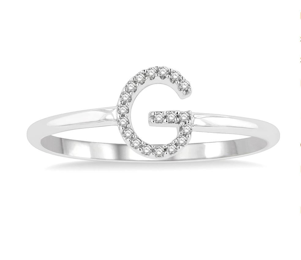 10kt White Gold Initial Stackable Ring "G"