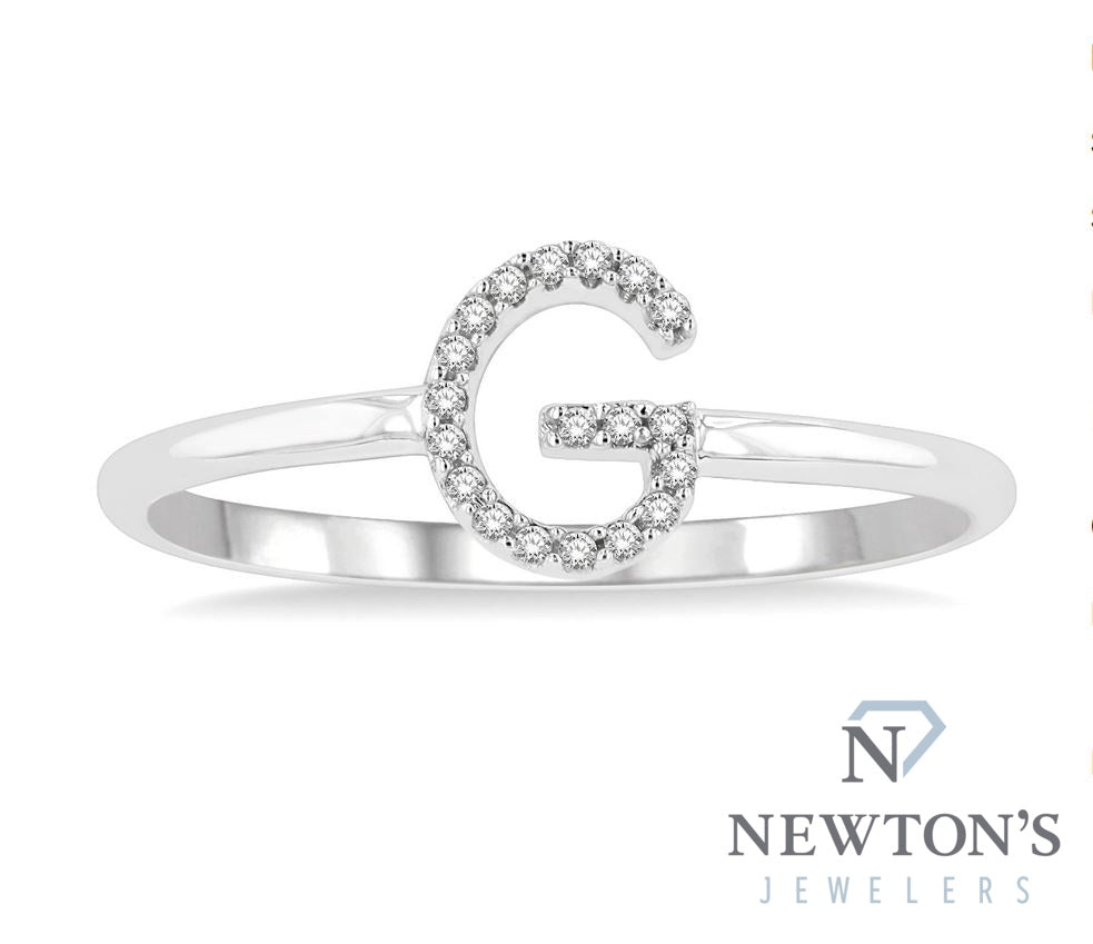 10kt White Gold Initial Stackable Ring "G"