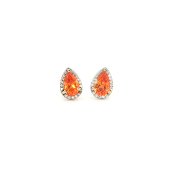 14kt White Gold Spessarite Garnet & Diamond Halo Stud Earrings