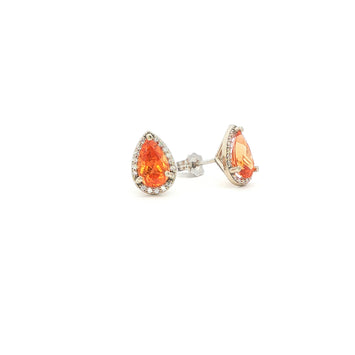 14kt White Gold Spessarite Garnet & Diamond Halo Stud Earrings