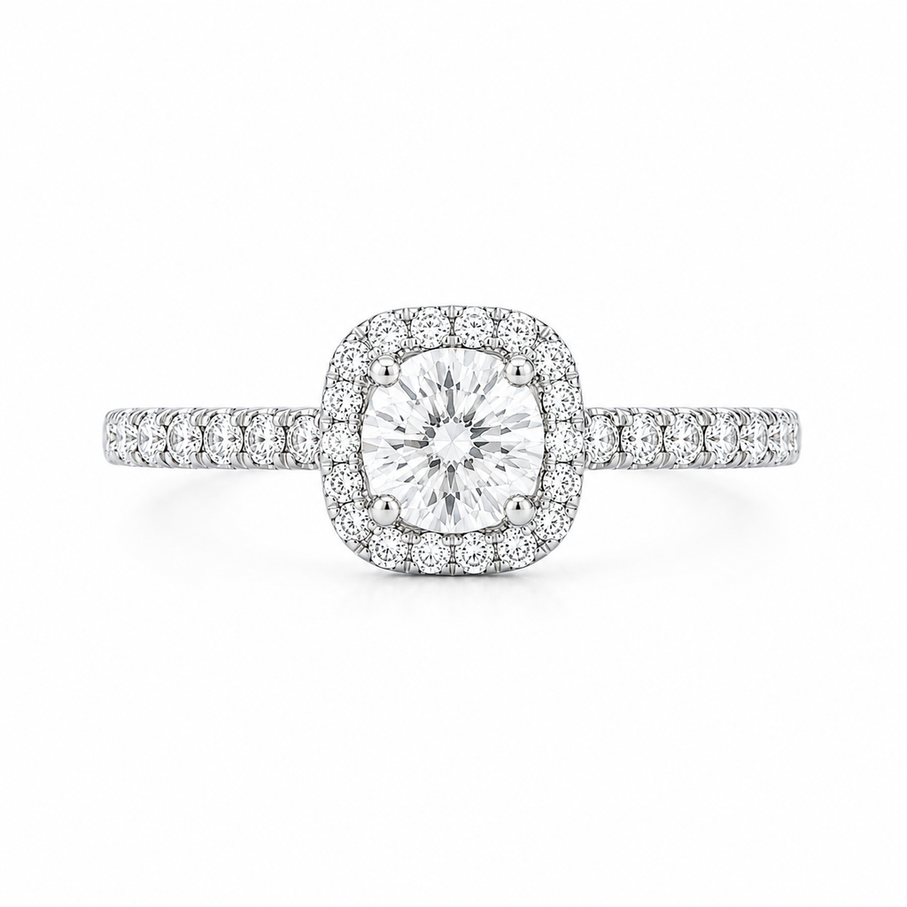 14kt White Gold Cushion Halo Diamond Engagement Ring