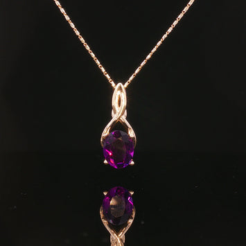 10kt Yellow Gold Oval Amethyst Pendant Necklace