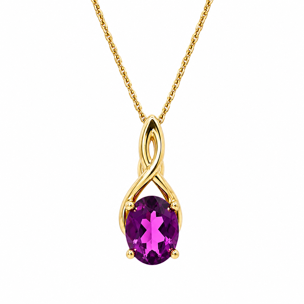 10kt Yellow Gold Oval Amethyst Pendant Necklace