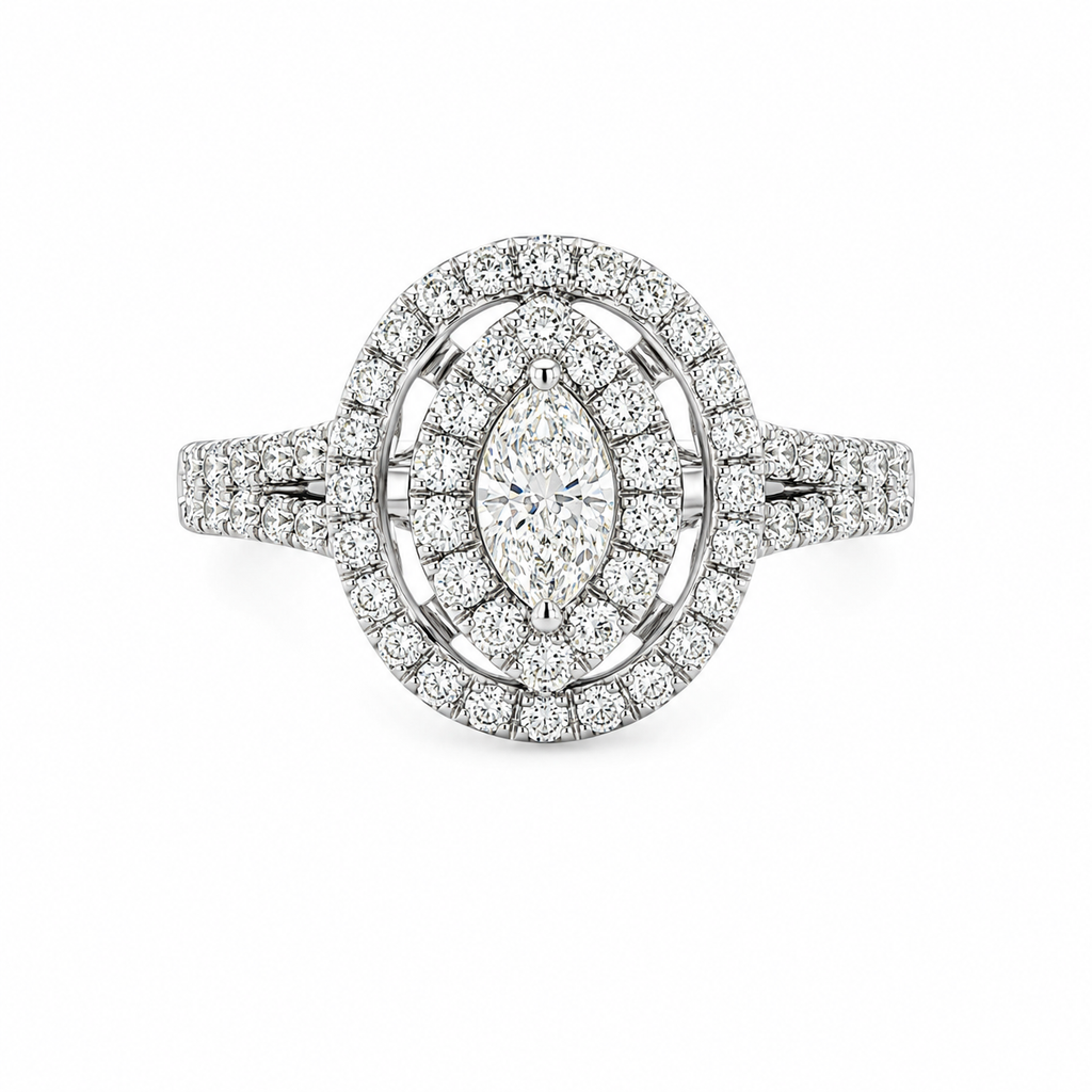 14kt White Gold Marquise Diamond Halo Ring
