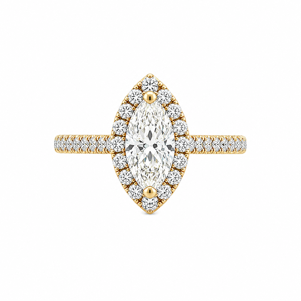 14kt Yellow Gold Marquise Diamond Halo Ring