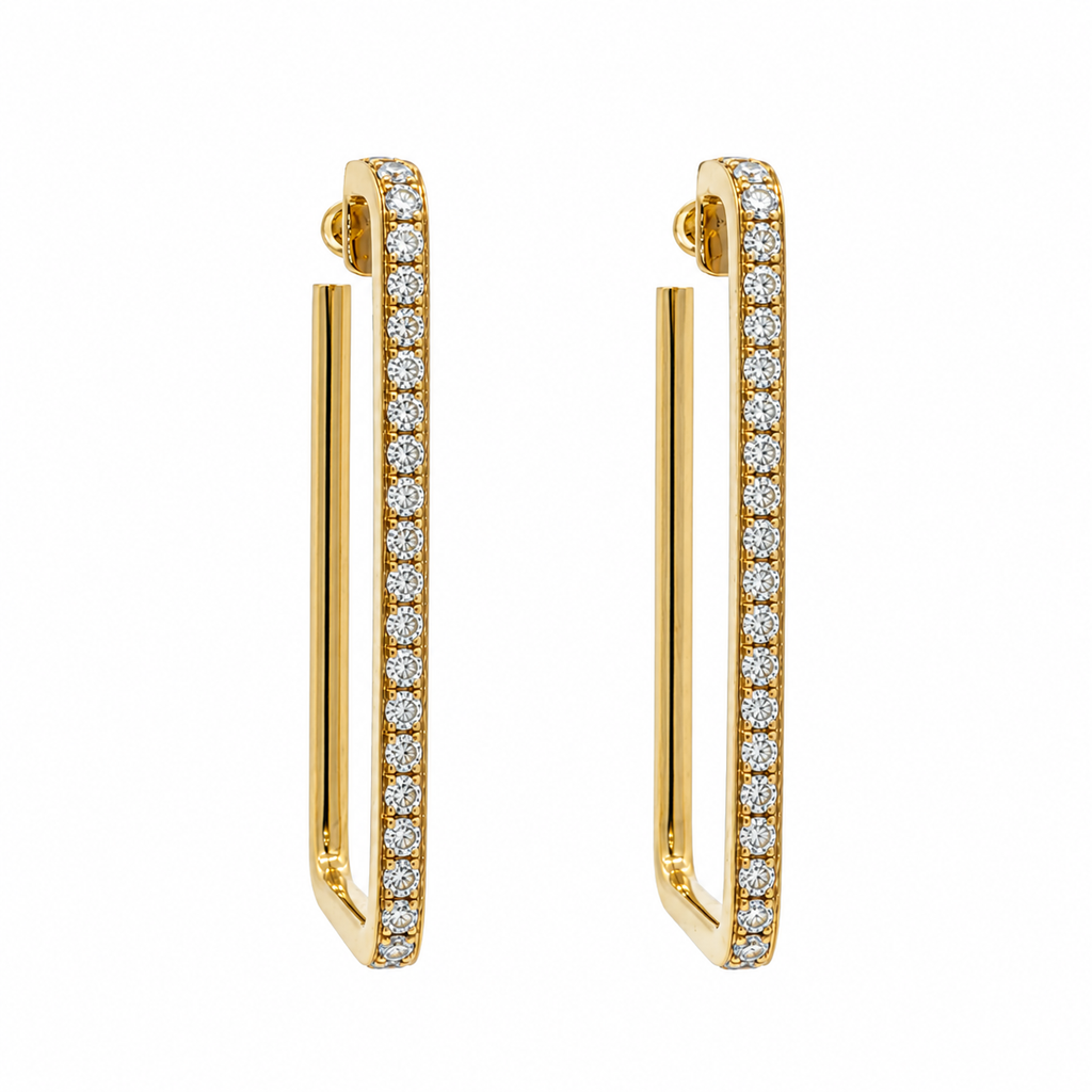 14kt Yellow Gold Diamond Rectangle Hoop Earrings