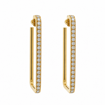 14kt Yellow Gold Diamond Rectangle Hoop Earrings