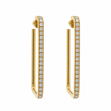 14kt Yellow Gold Diamond Rectangle Hoop Earrings