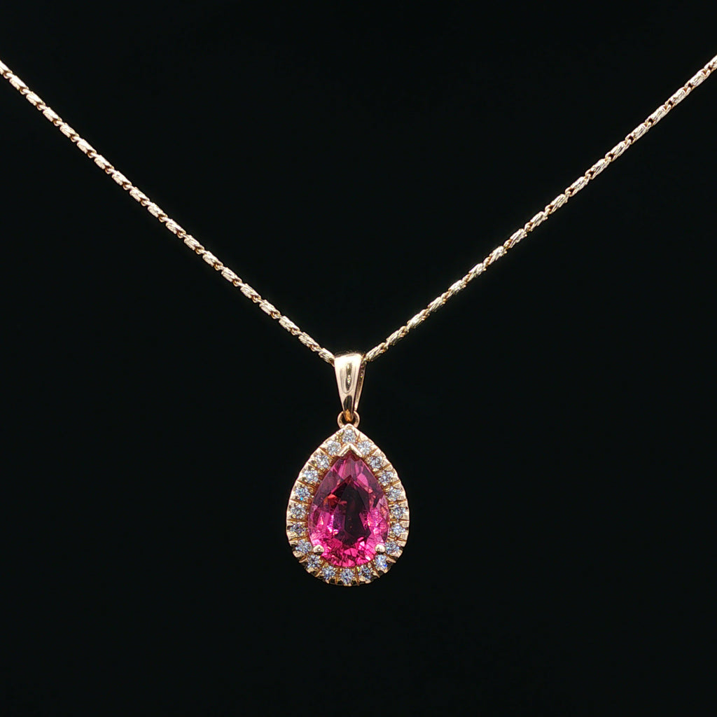 14kt Yellow Gold Pink Tourmaline and Diamond Pendant (Pendant Only)