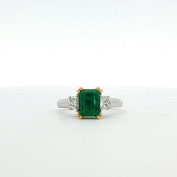 18kt Two-Toned Emerald and Diamond Ring