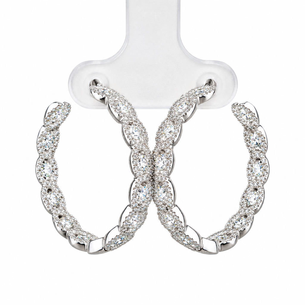 14kt White Gold Diamond Hoop Earrings
