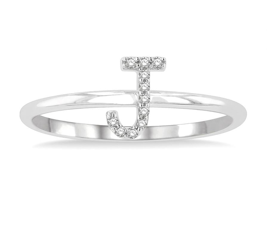 10kt White Gold Initial Stackable Ring "J"