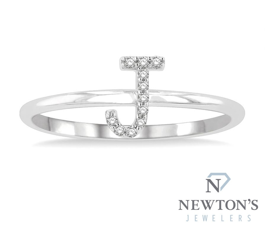 10kt White Gold Initial Stackable Ring "J"