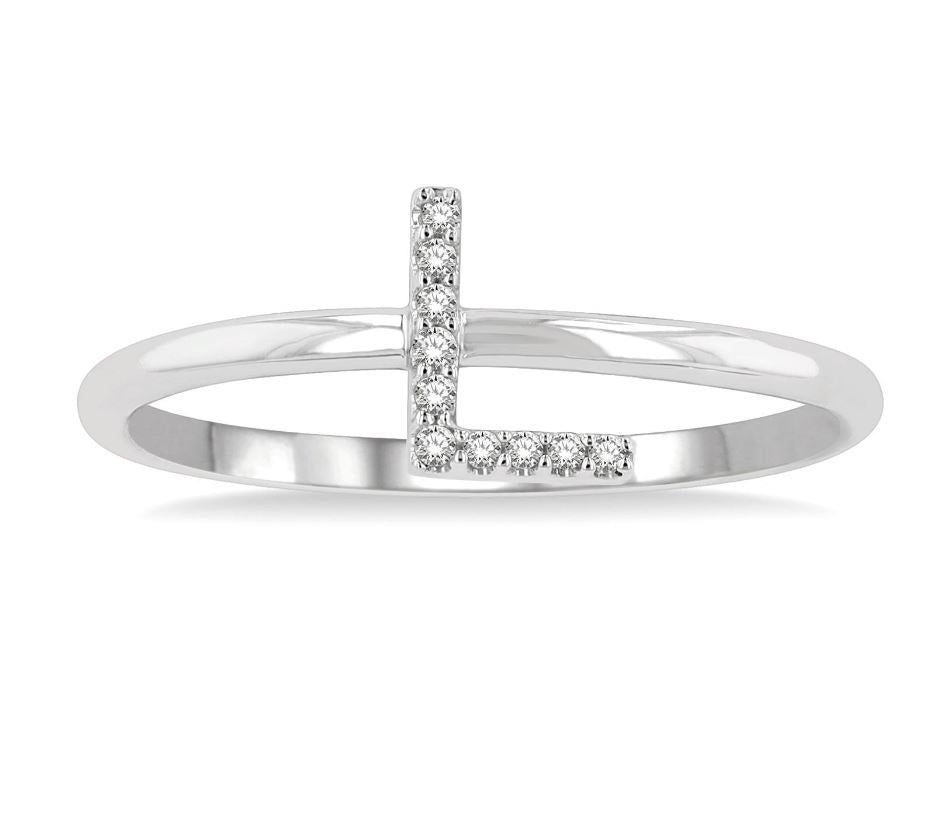 10kt White Gold Initial Stackable Ring "L"