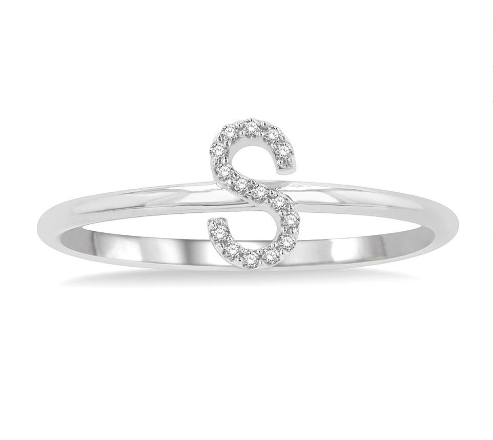 10kt White Gold Initial Stackable Ring "S"