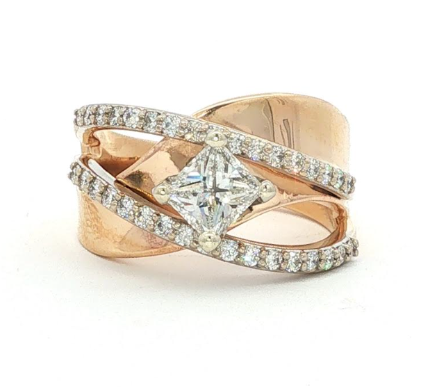 14kt Yellow & White Gold Princess Cut Diamond Crossover Engagement Ring