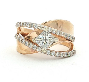 14kt Yellow & White Gold Princess Cut Diamond Crossover Engagement Ring