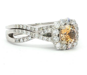 14kt White Gold Orange Sapphire & Diamond Halo Ring