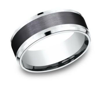 14kt White Gold & Black Titanium Satin Finish Men's Wedding Band
