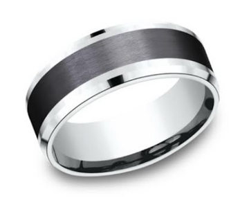 14kt White Gold & Black Titanium Satin Finish Men's Wedding Band