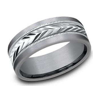 14kt White Gold & Tantalum Engraved Men's Wedding Band