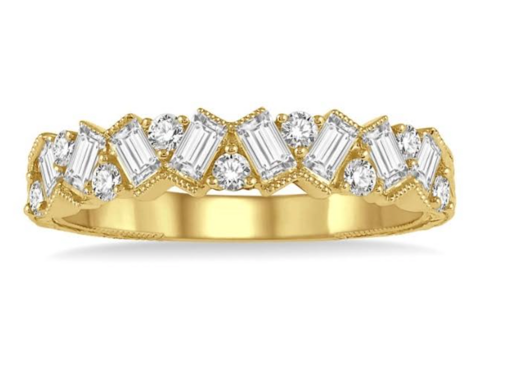 14Kt Yellow Gold Baguette & Round Diamond Band